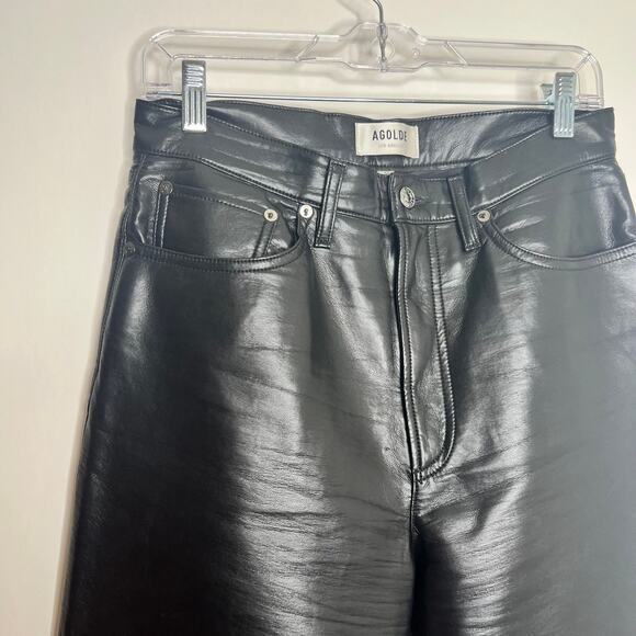 AGOLDE 90`s Pinch Waist Recycled Leather Straight Leg Black Womens Size 28 - Picture 14 of 16